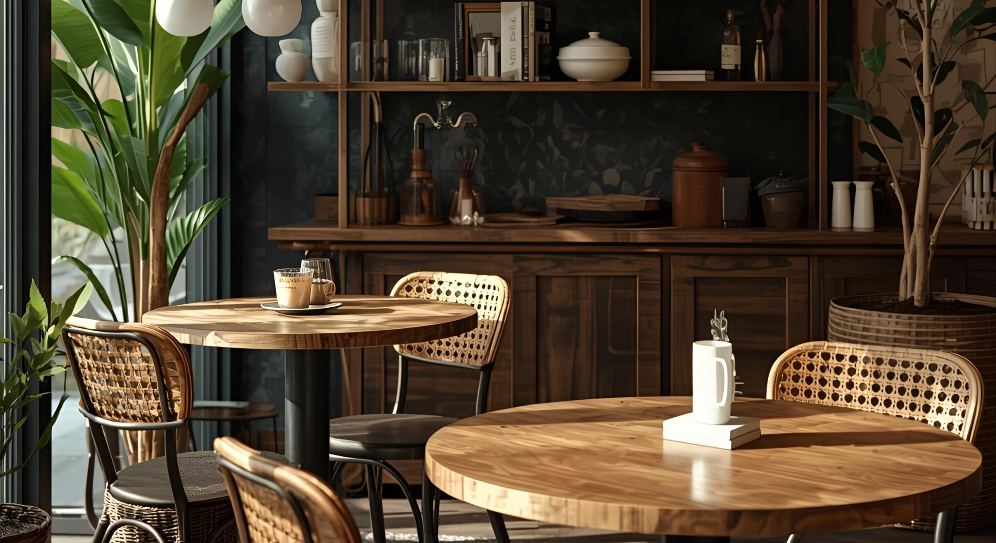 カフェ店内窓側の席