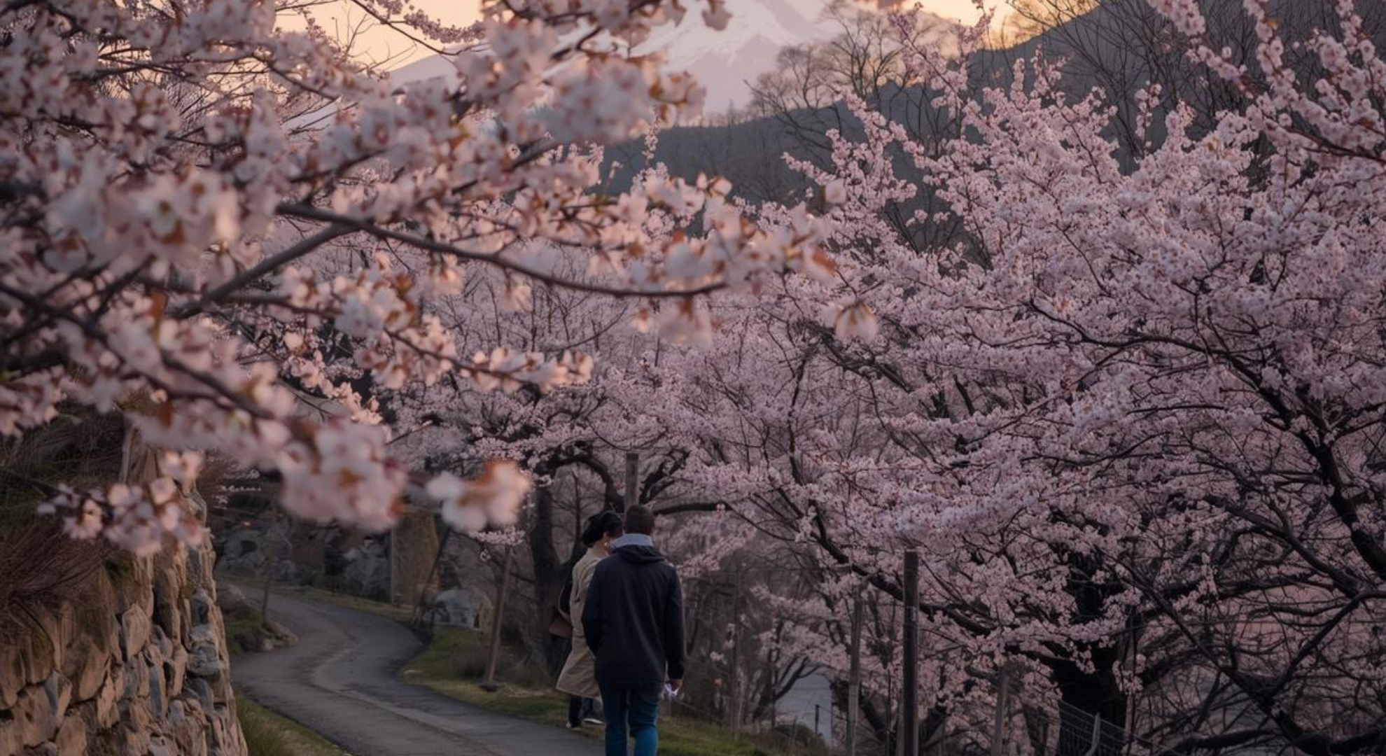 桜とカップル