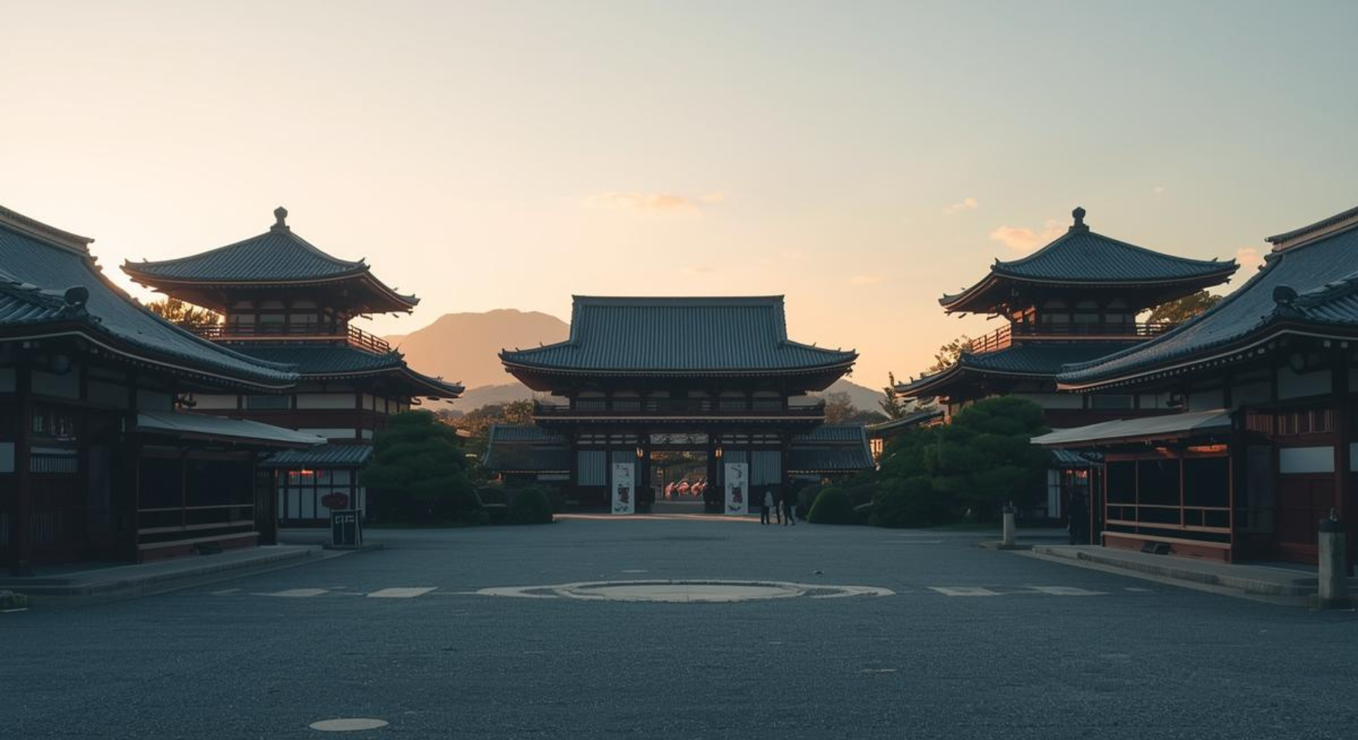 夕暮れと寺院